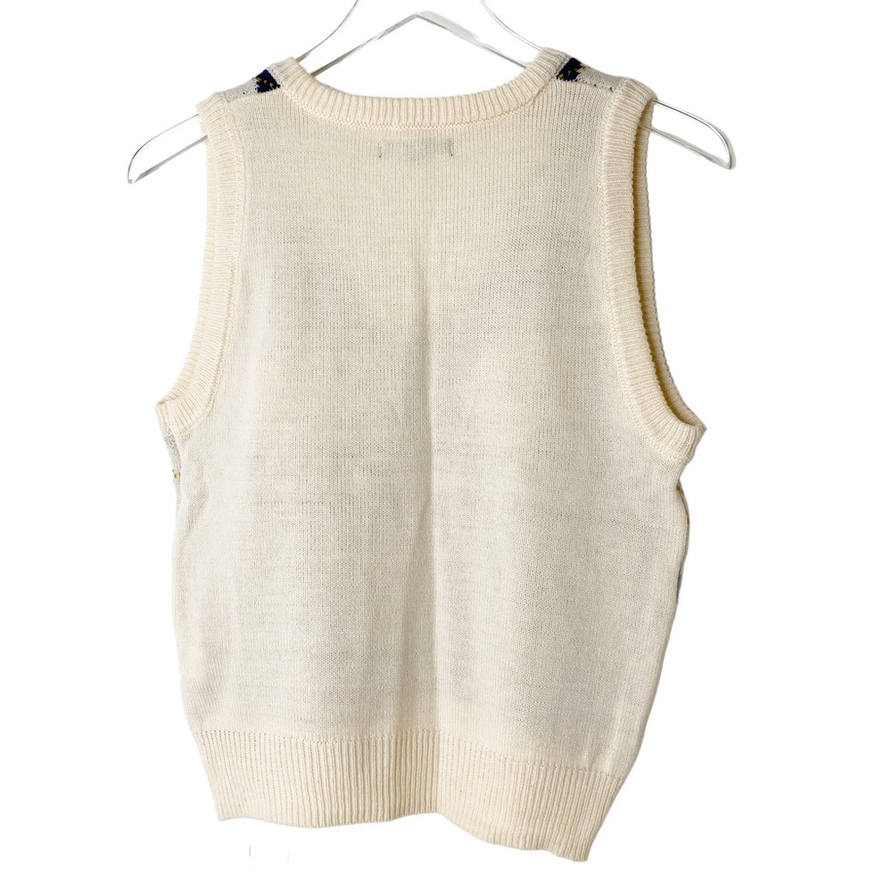 Love Tree Preppy Academia Argyle VNeck Plaid Checkered Knit Blue Cream Sweater L - Picture 5 of 8